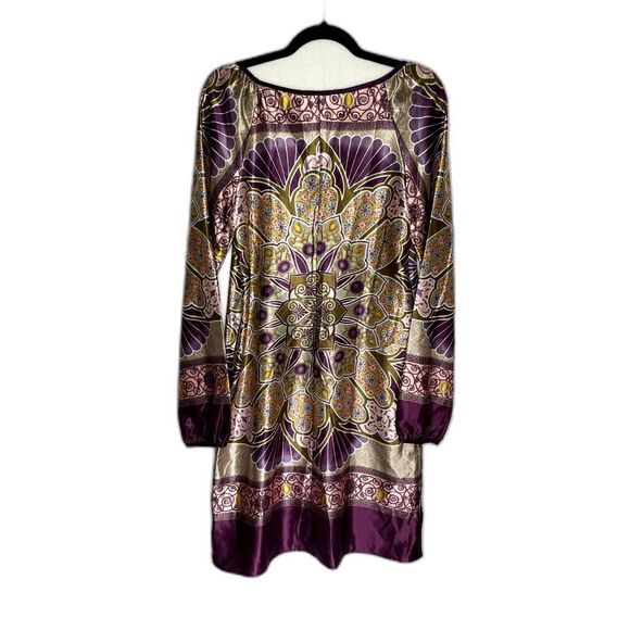 Long Sleeve Silk Print Shift Dress Multicolor Size L - Picture 3 of 4